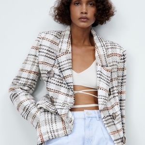 Zara Textured Plaid Blazer